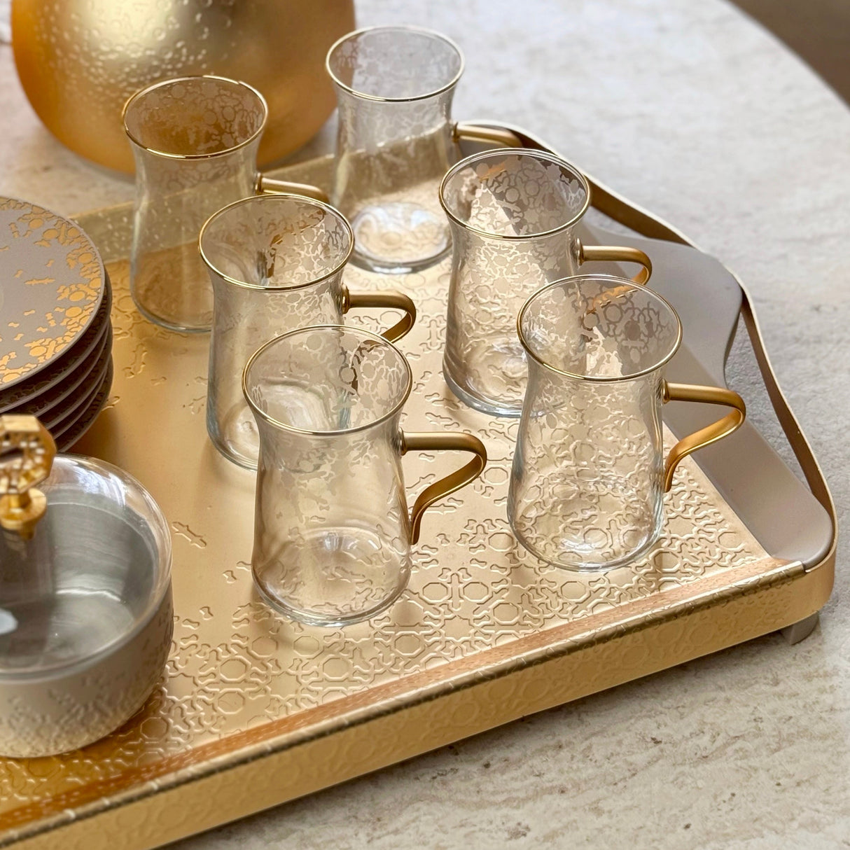 Nourhan - Tea Set (19-Pc) - Gold & Beige