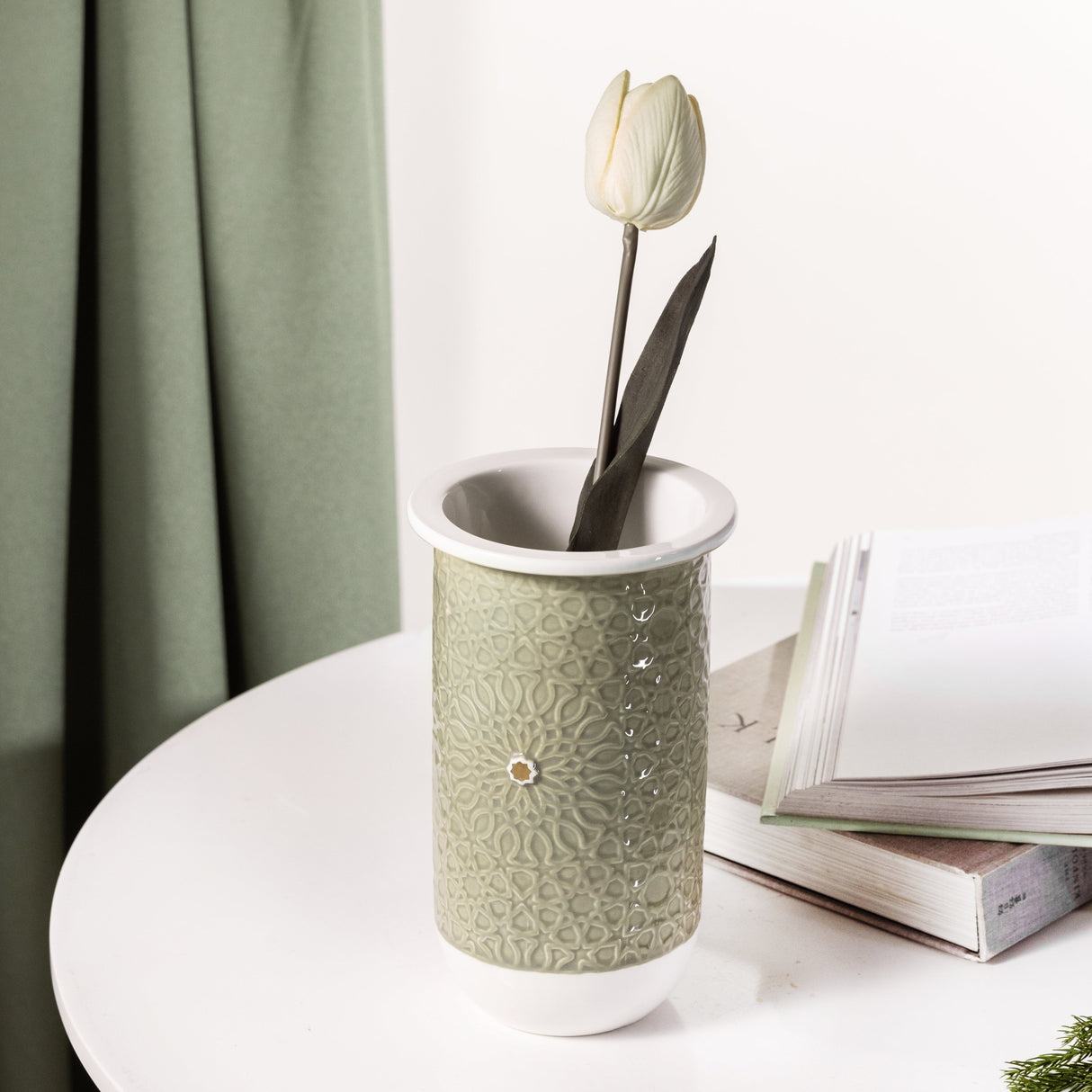 Asala - Medium Decorative Vase - Olive Green & Gold