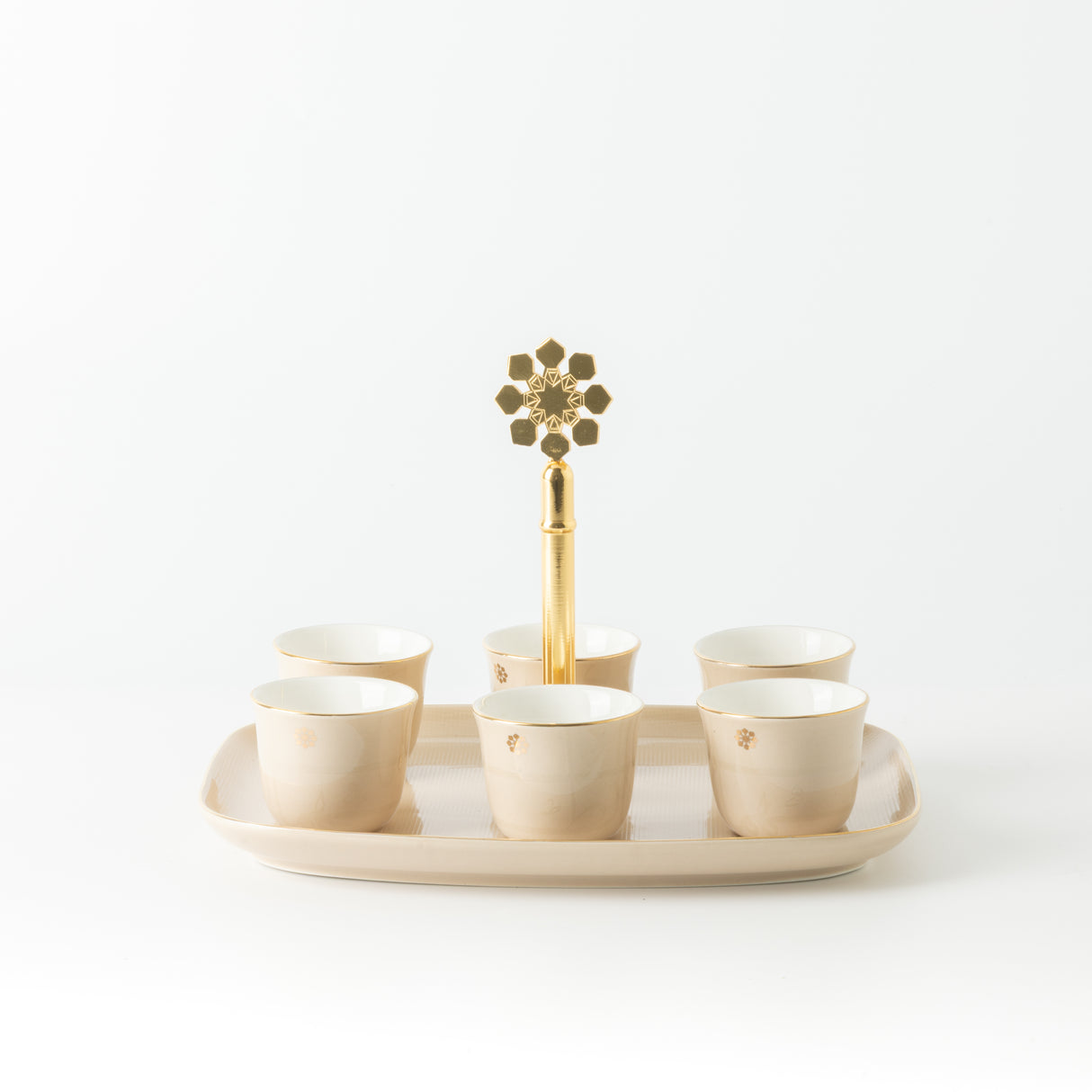 Mirral - Arabic Coffee Cups With Holder - Beige & Gold