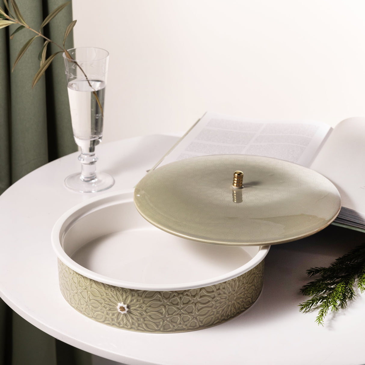 Asala - Large Decorative Canister - Olive Green & Gold