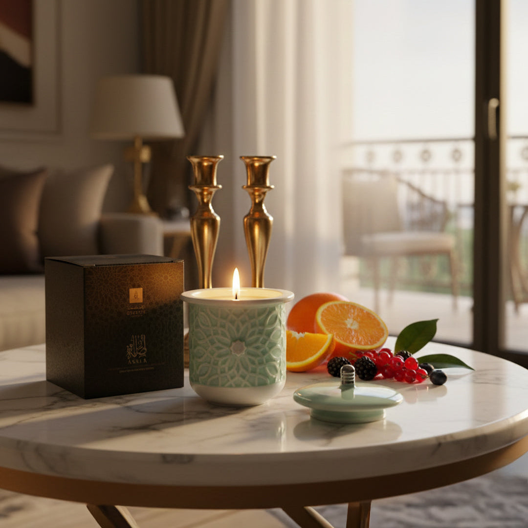 Asala - Medium Candle| Citrus Sunrise - Teal & Silver