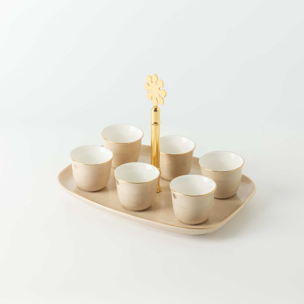 Mirral - Arabic Coffee Cups With Holder - Beige & Gold