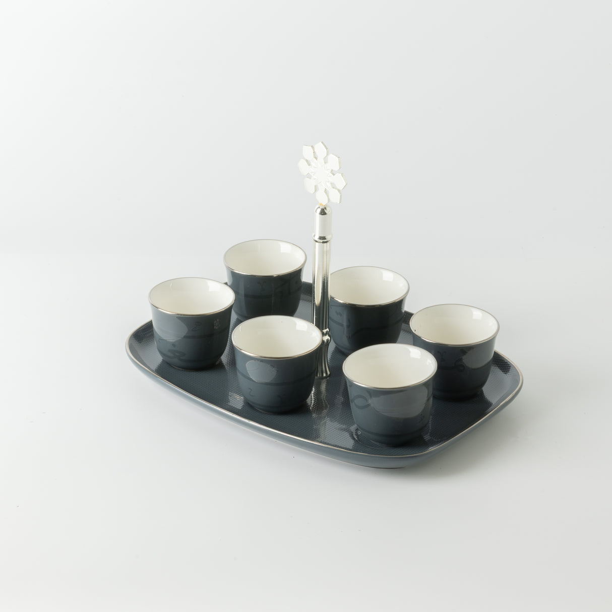 Mirral - Arabic Coffee Cups With Holder - Dark Blue & Silver