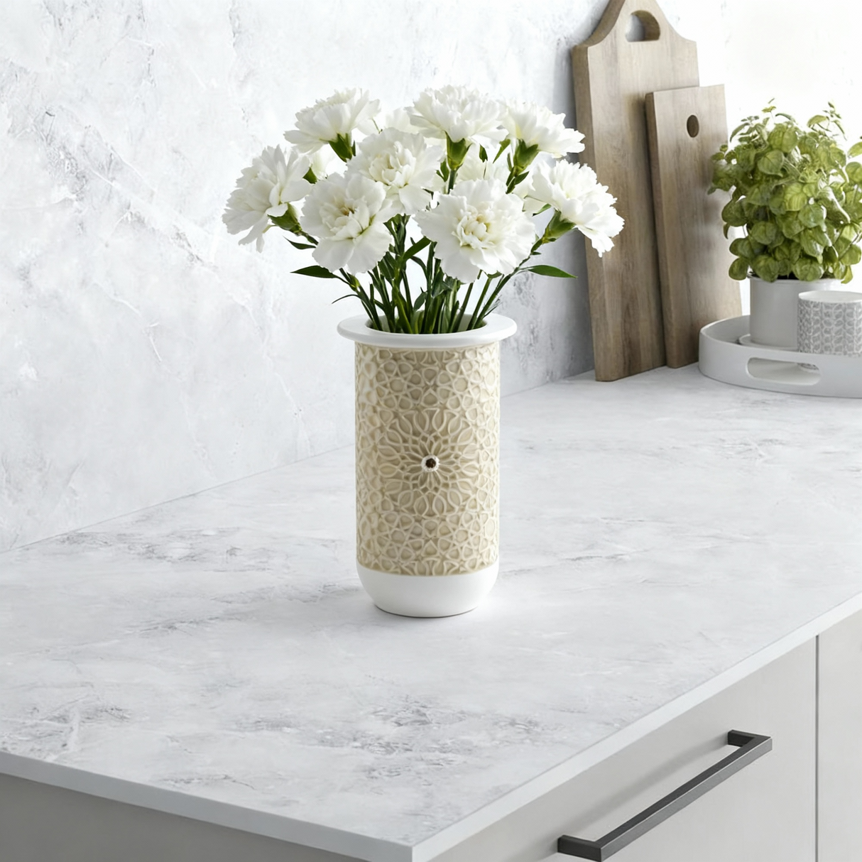 Asala - Large Decorative Vase - Beige & Gold