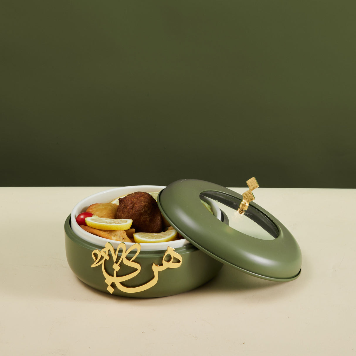 Diwan de lujo - Servidor de buffet pequeño - Verde oliva y dorado