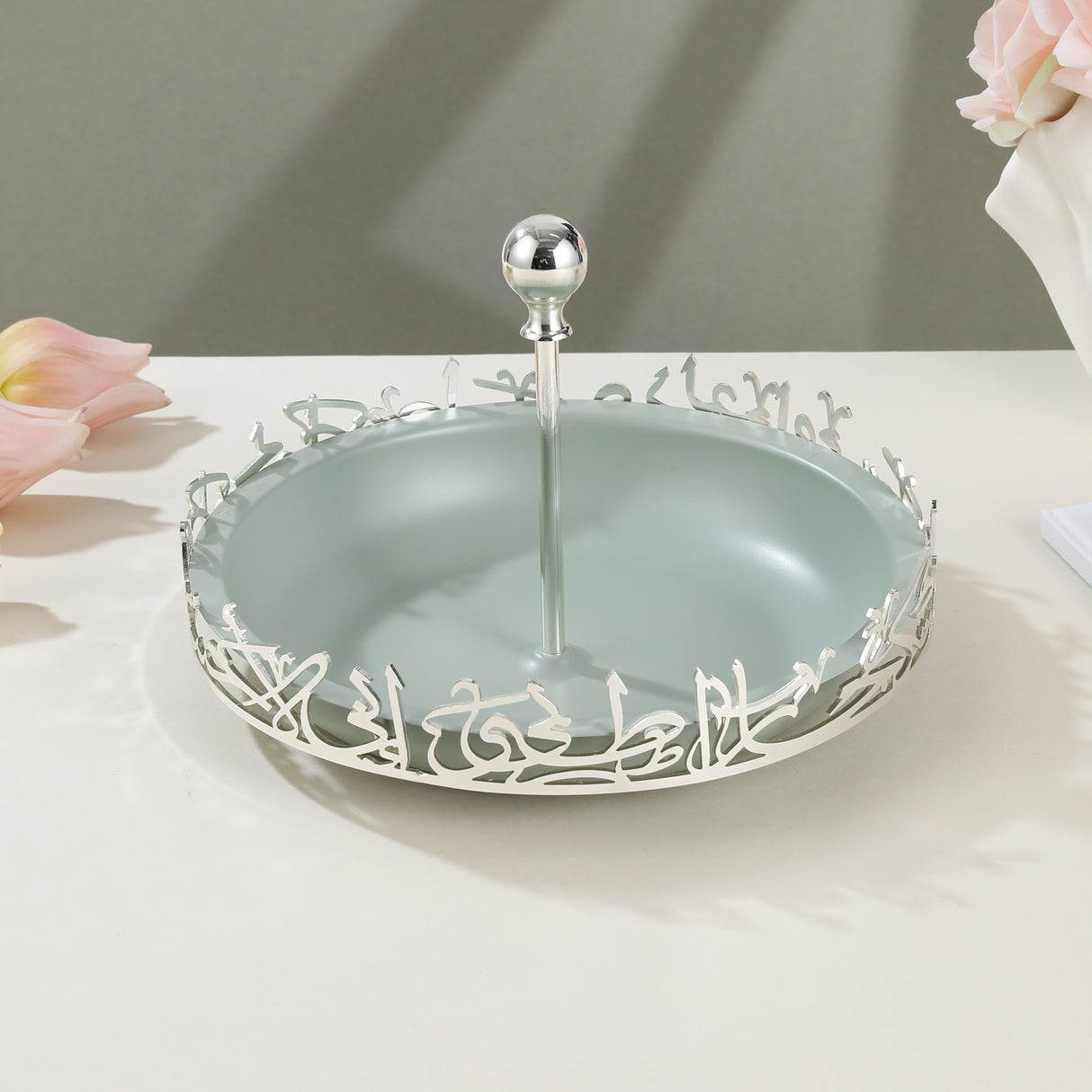 Jiwar - Large Serving Stand - Mint Green & Silver