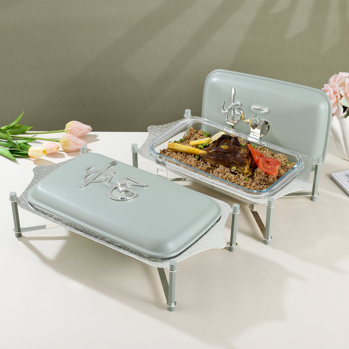 Jiwar Pyrex Chafer Set - Mint Green & Silver