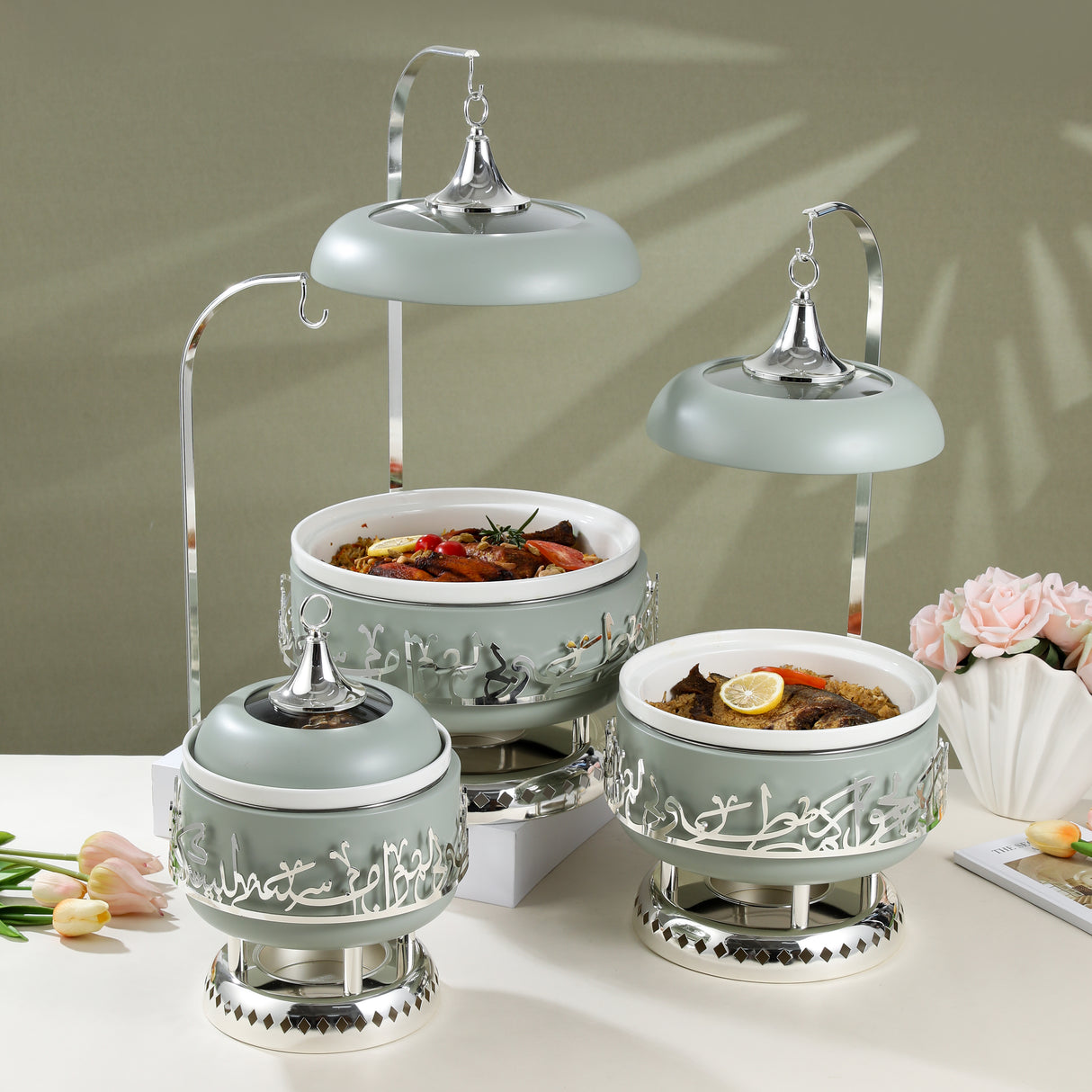 Jiwar Chafer Set - Mint Green & Silver