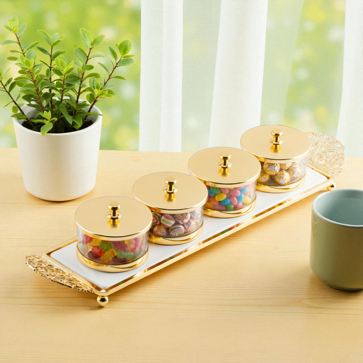 Limited Edition - Snack Serving set (4 Bowls)- White & Gold