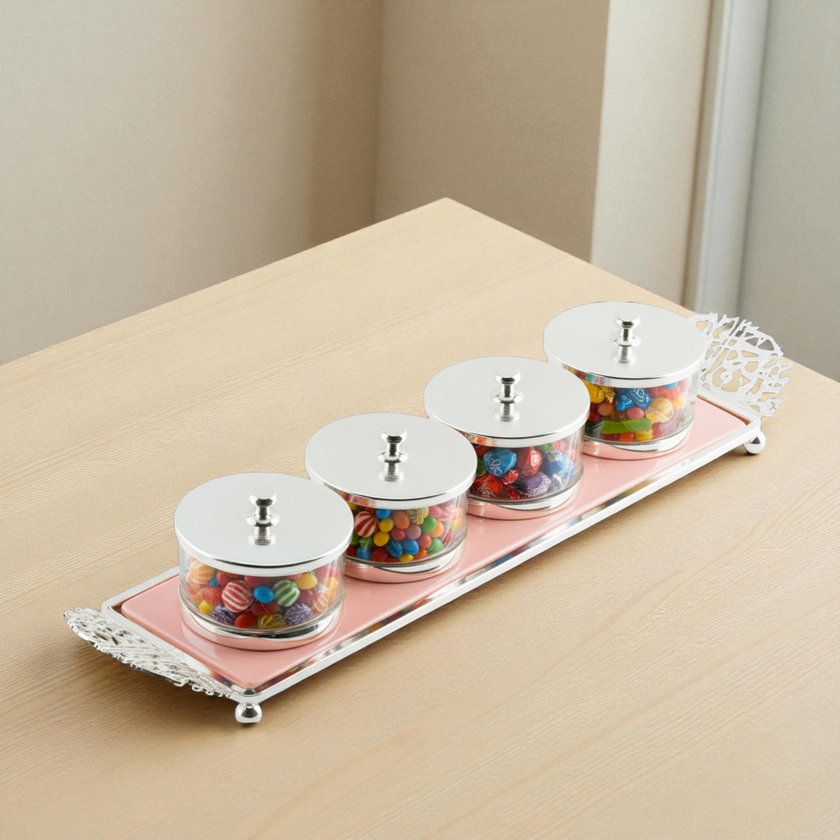 Limited Edition - Snack Serving set (4 Bowls)- Pink & Silver