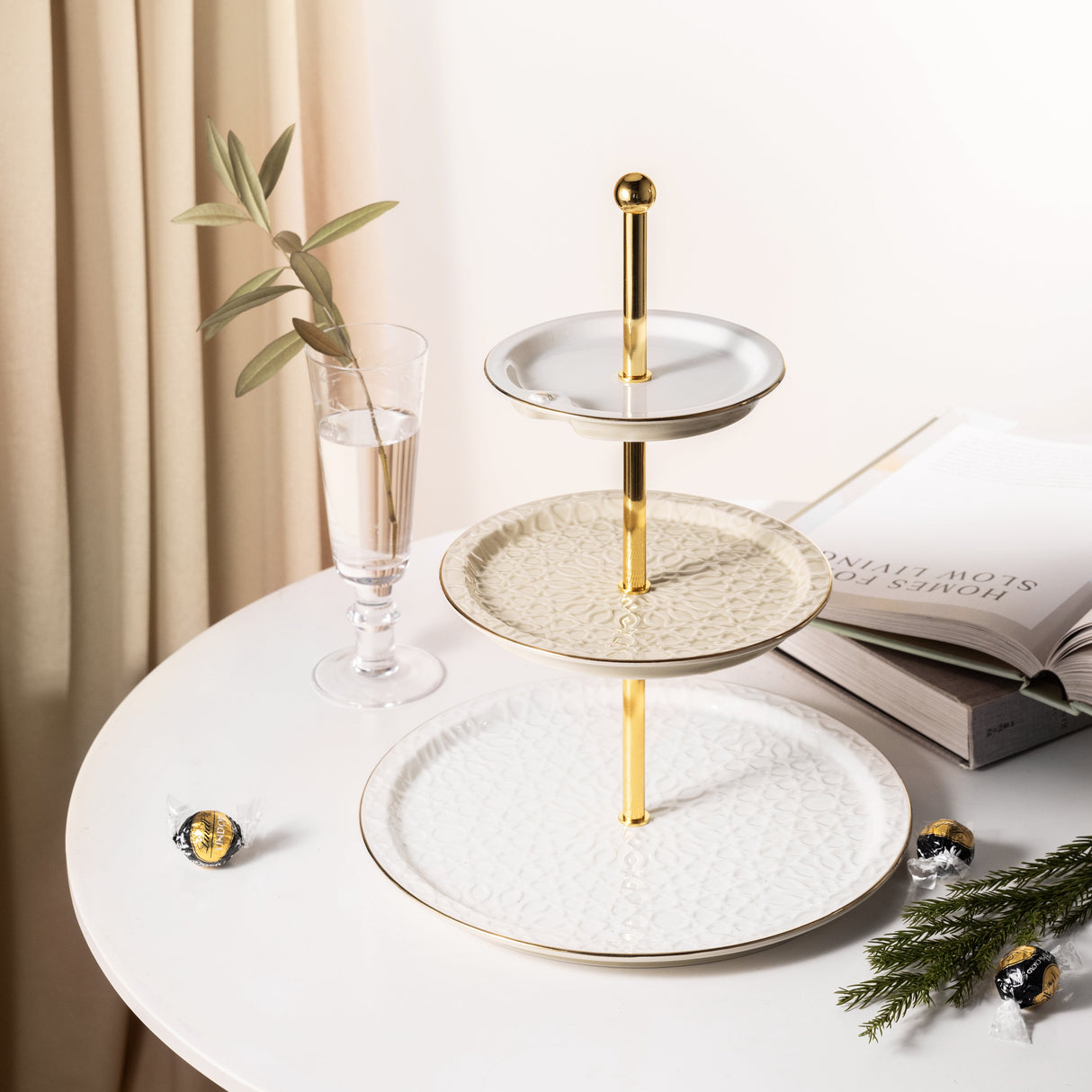 Asala - 3 Tier Plate- Beige & Gold