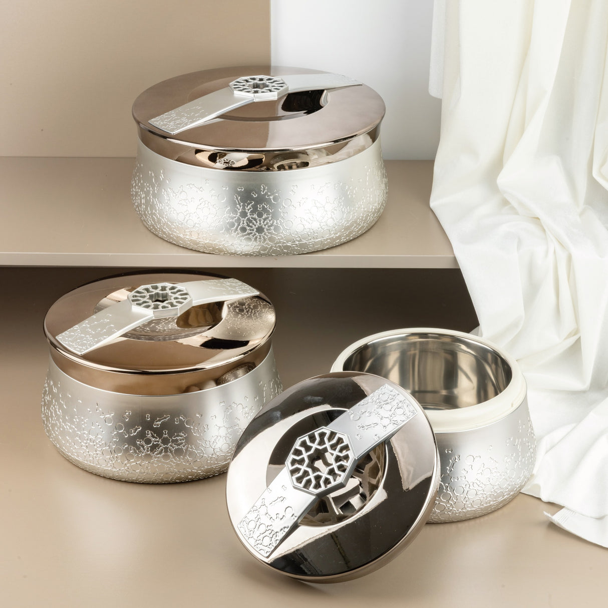 Nourhan - Food Thermos/ Warm Serv (Set of 3) - Silver