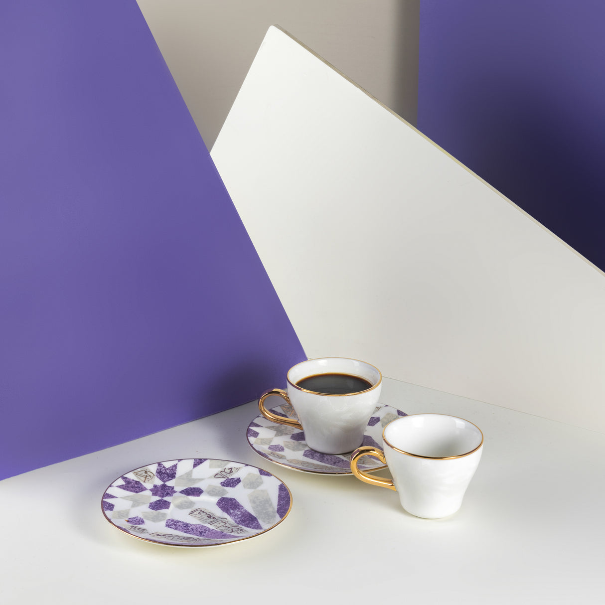 Amal - Tazas de café expreso/turco, (12 piezas) - Púrpura y dorado