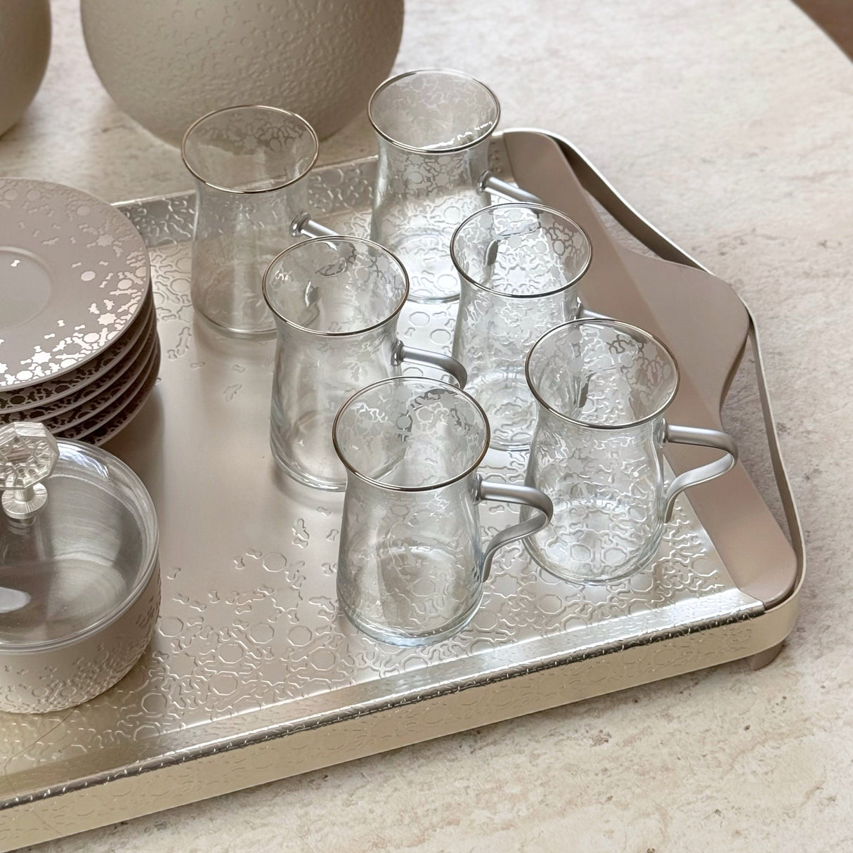 Nourhan - Tea Set (19-Pc) - Beige & Silver