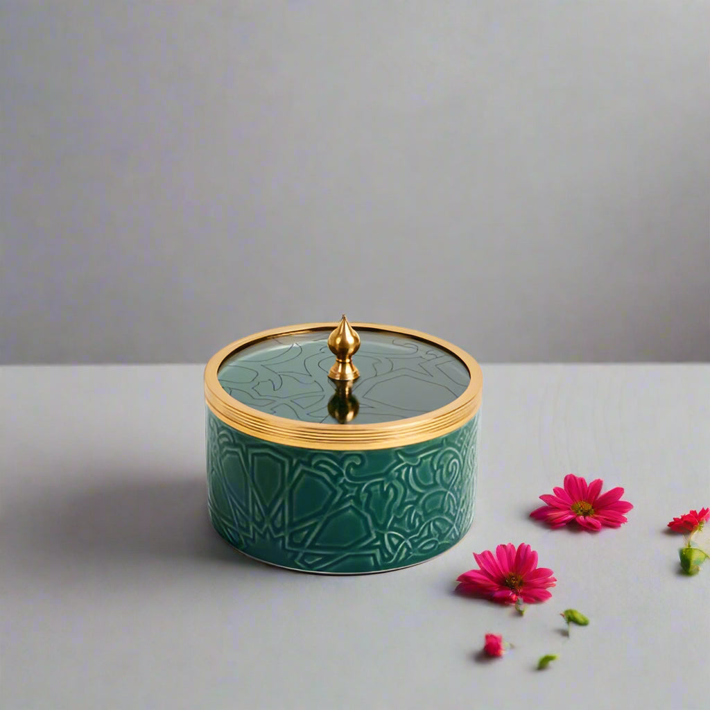 Majlis de lujo - Bote mediano - Verde y dorado