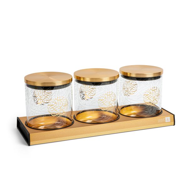 Luxury Gold Glass Canister Set – 3-Piece Jar Set with Tray by Otantik Home