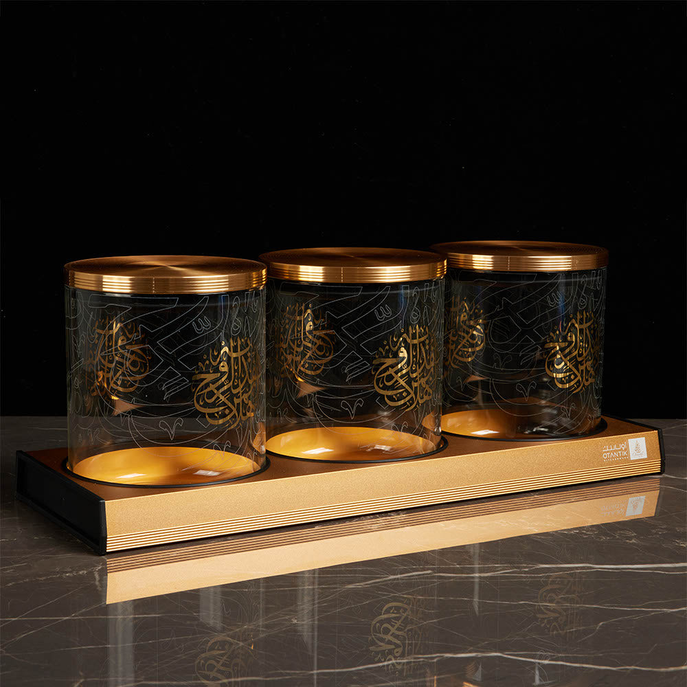 Luxury Gold Glass Canister Set – 3-Piece Jar Set with Tray by Otantik Home