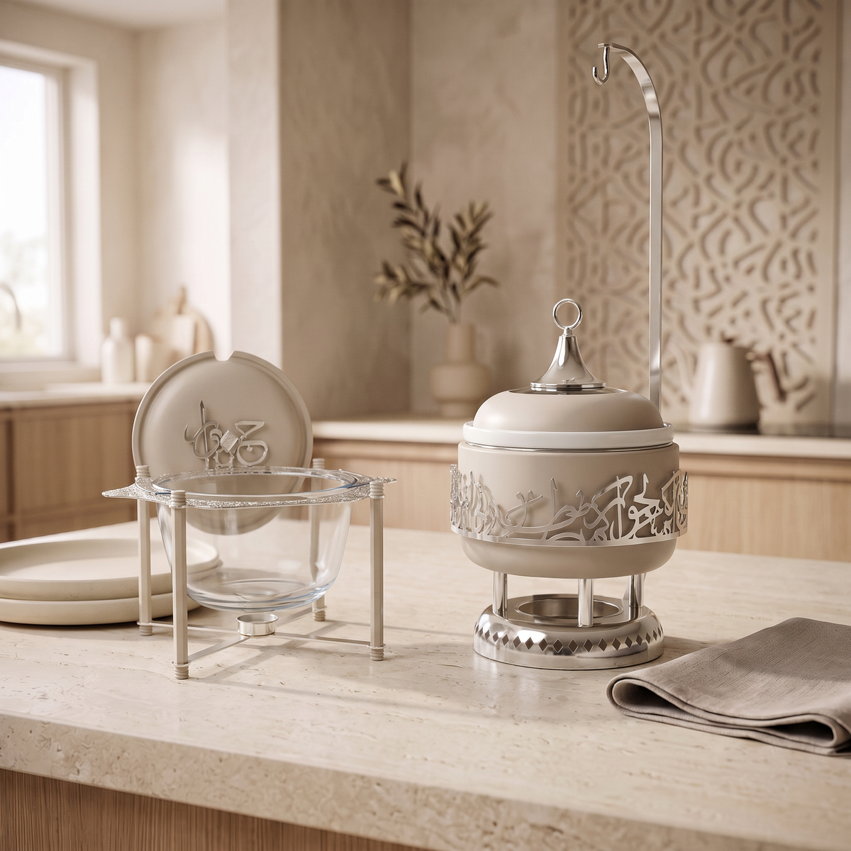 Bundle- Deluxe Hosting Buffet Set – Beige & Silver