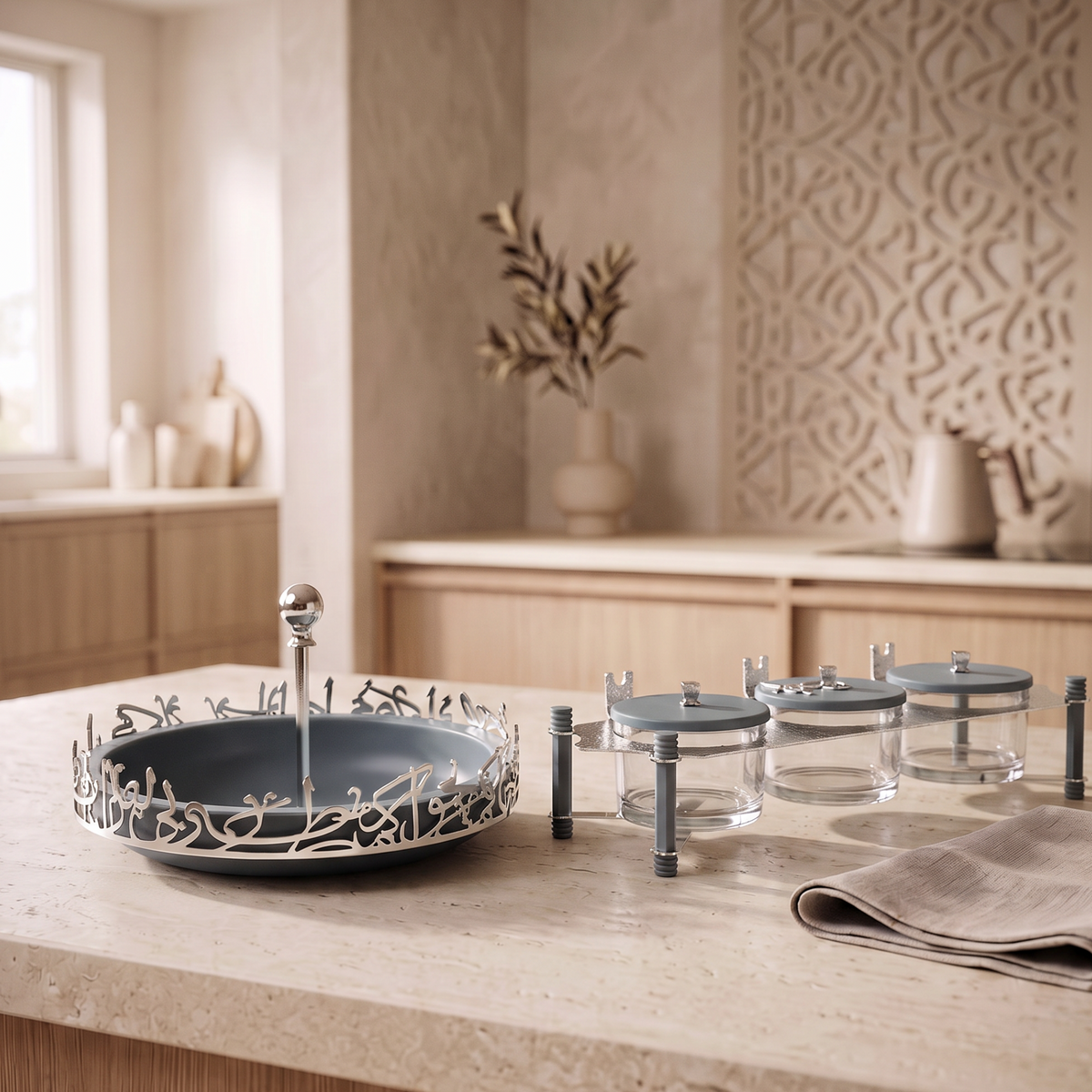 Bundle- The Elevated Large Serving Set – Haze Blue & Silver