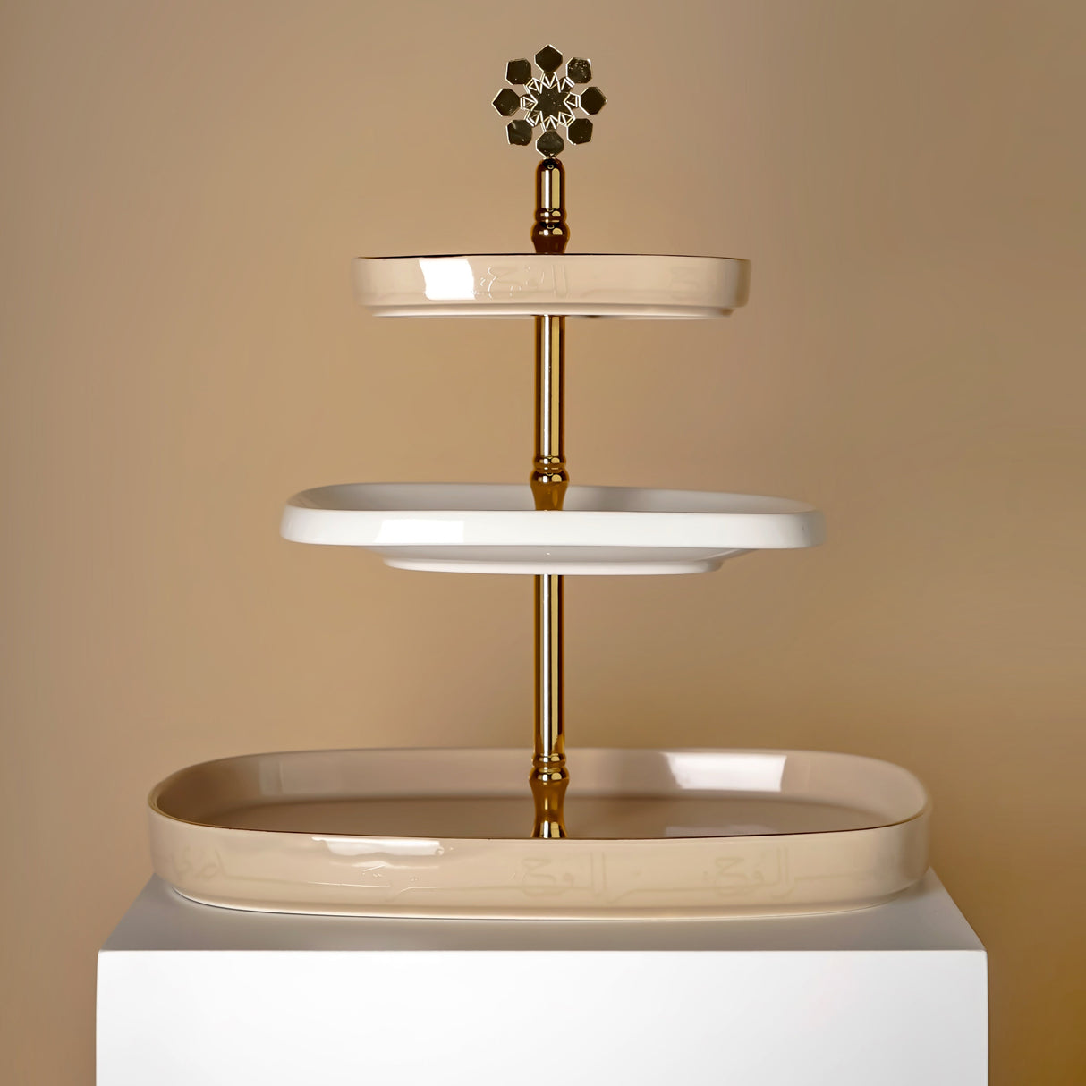 Mirral - 3 Tier Plate - Beige & Gold