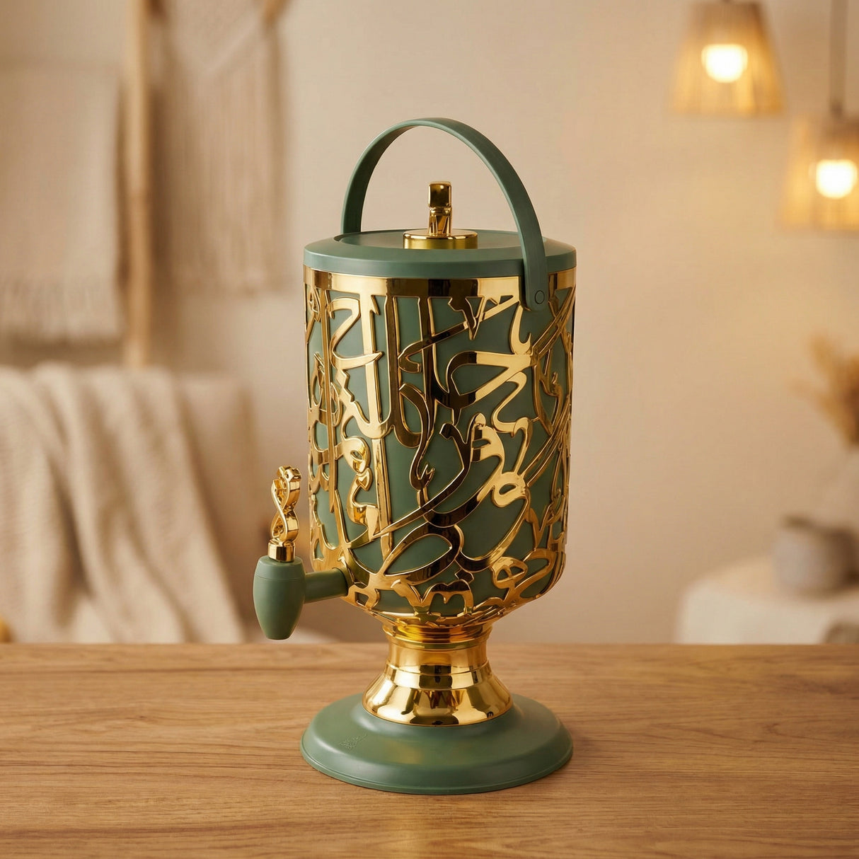 Diwan - 3 Liters Cold Beverage Dispenser - Olive Green & Gold