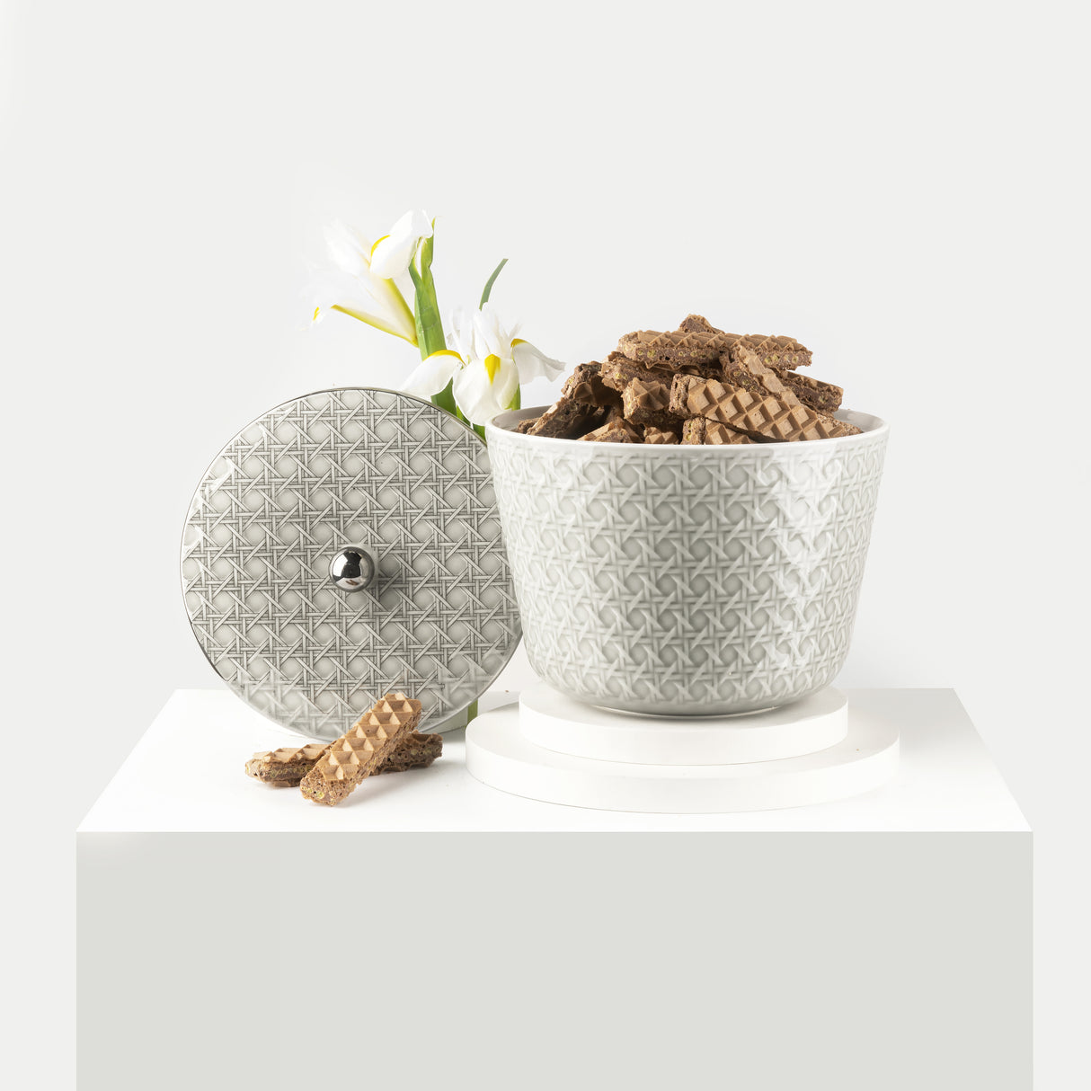 Rattan- Large Date Bowl- Grey & Silver