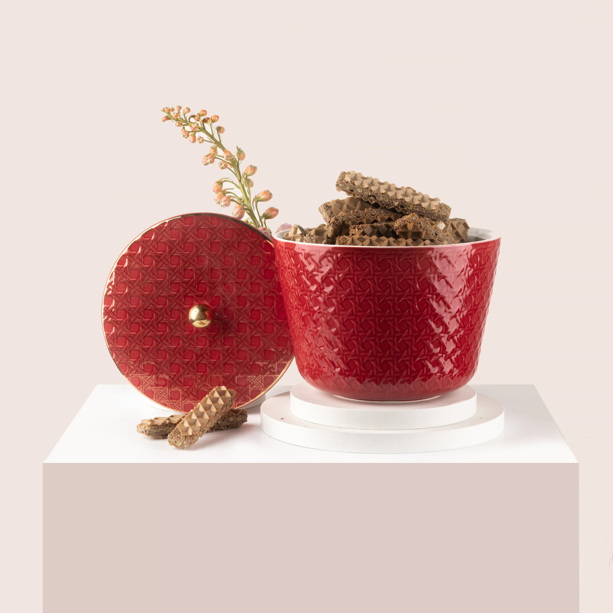 Rattan- Large Date Bowl- Red & Gold