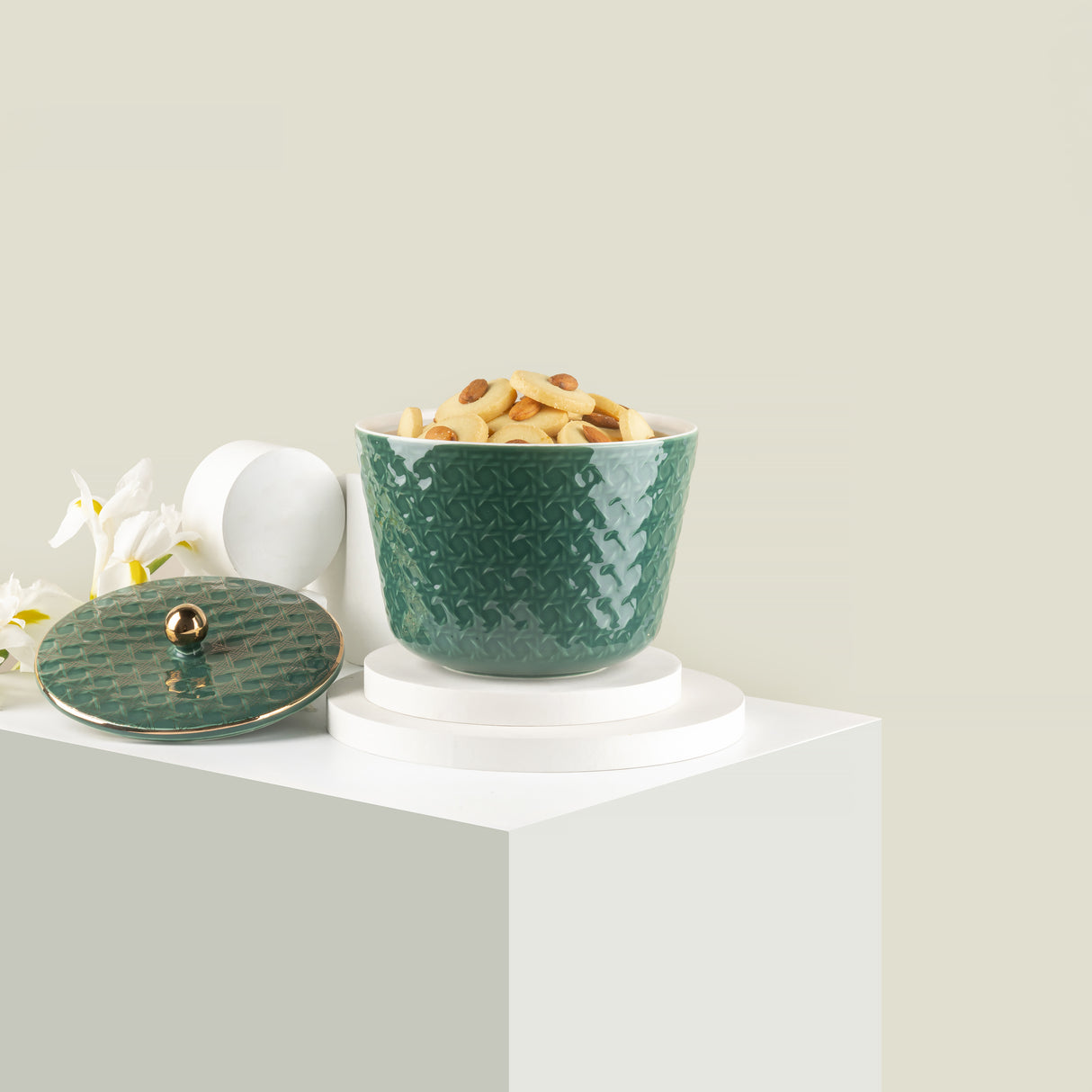 Rattan- Medium Date Bowl- Green & Gold