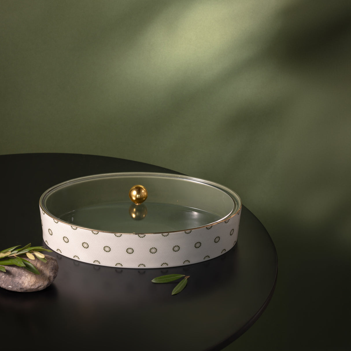 Atheer - Large Decorative Canister - Olive Green & Gold