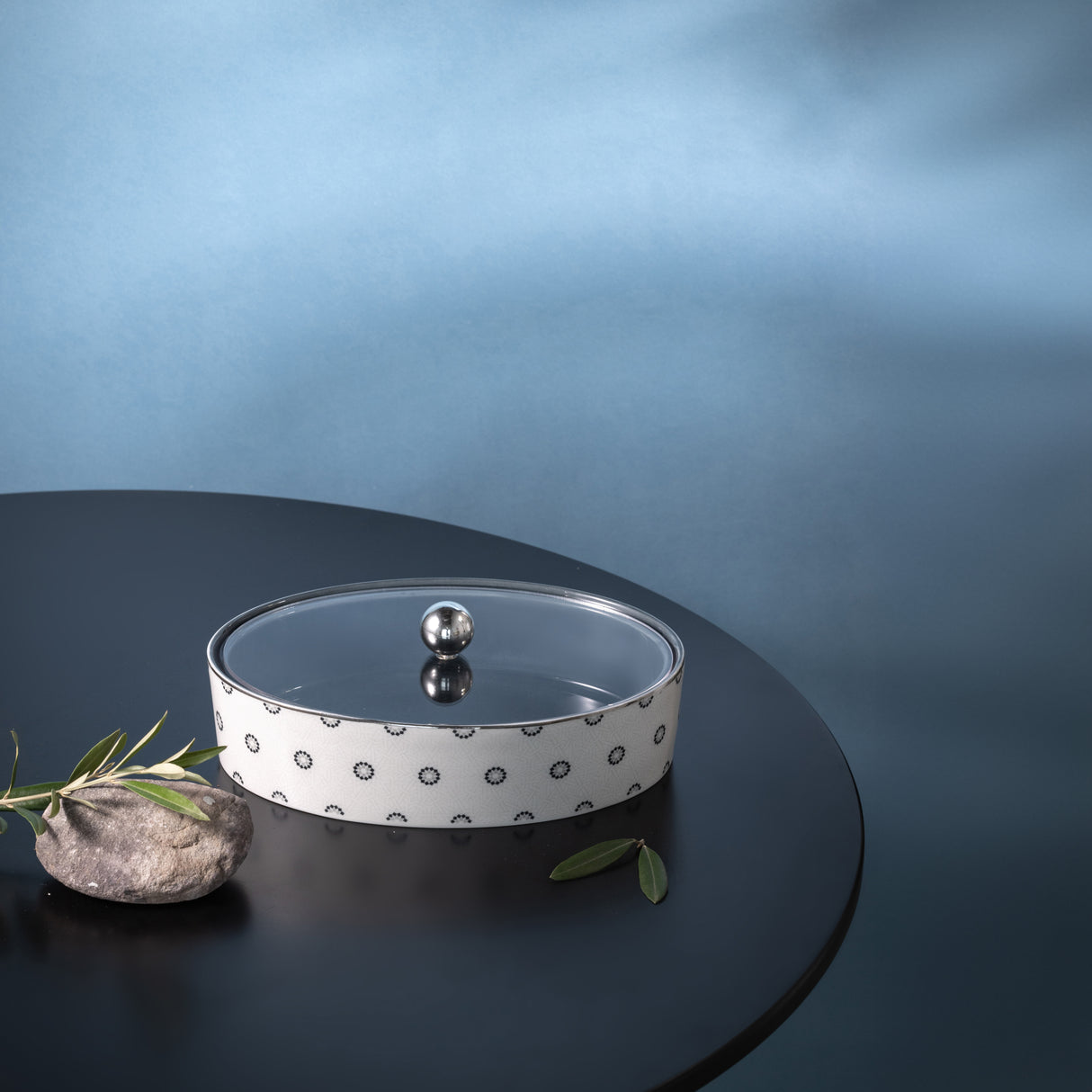 Atheer - Medium Decorative Canister - Dark Blue & Silver