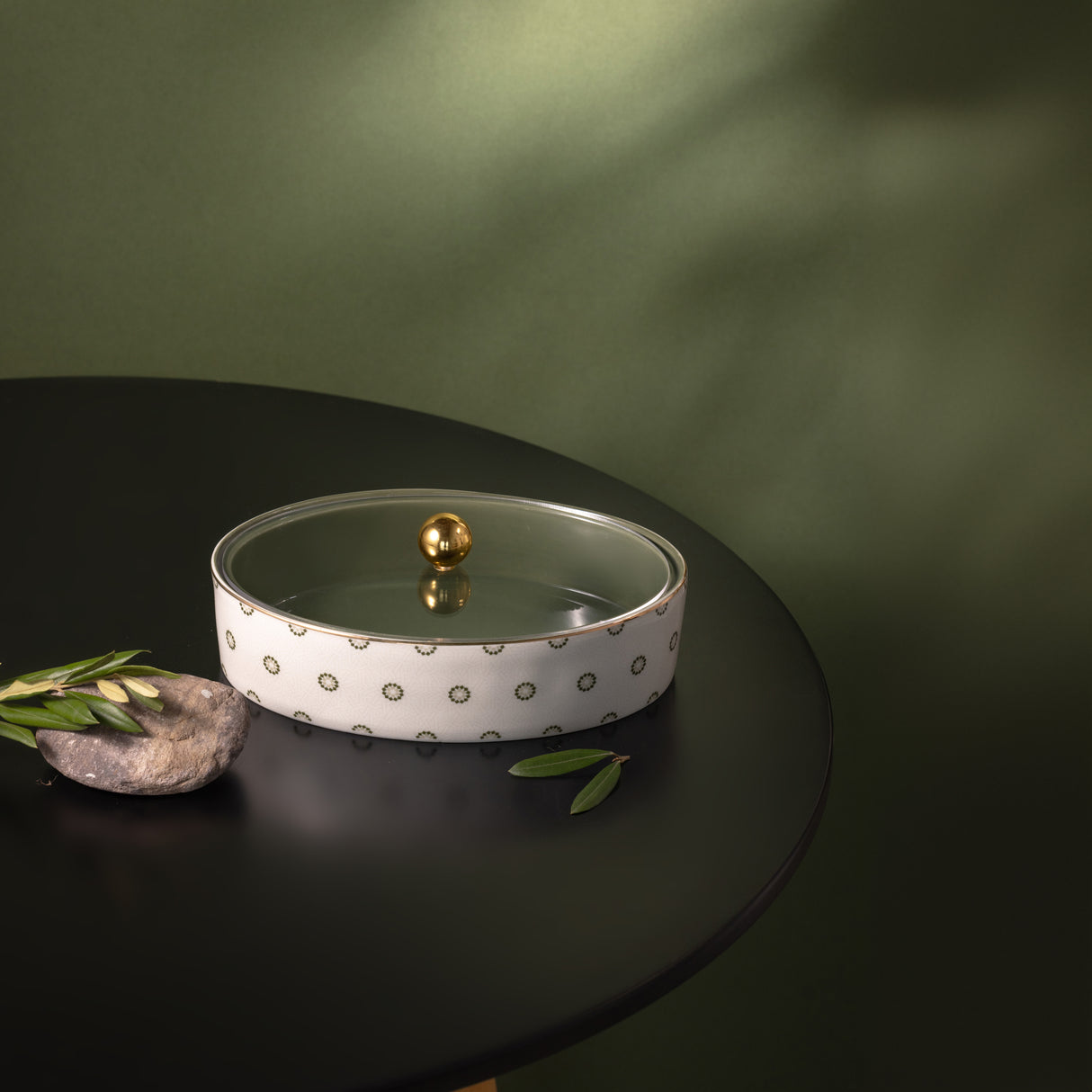 Atheer - Medium Decorative Canister - Olive Green & Gold