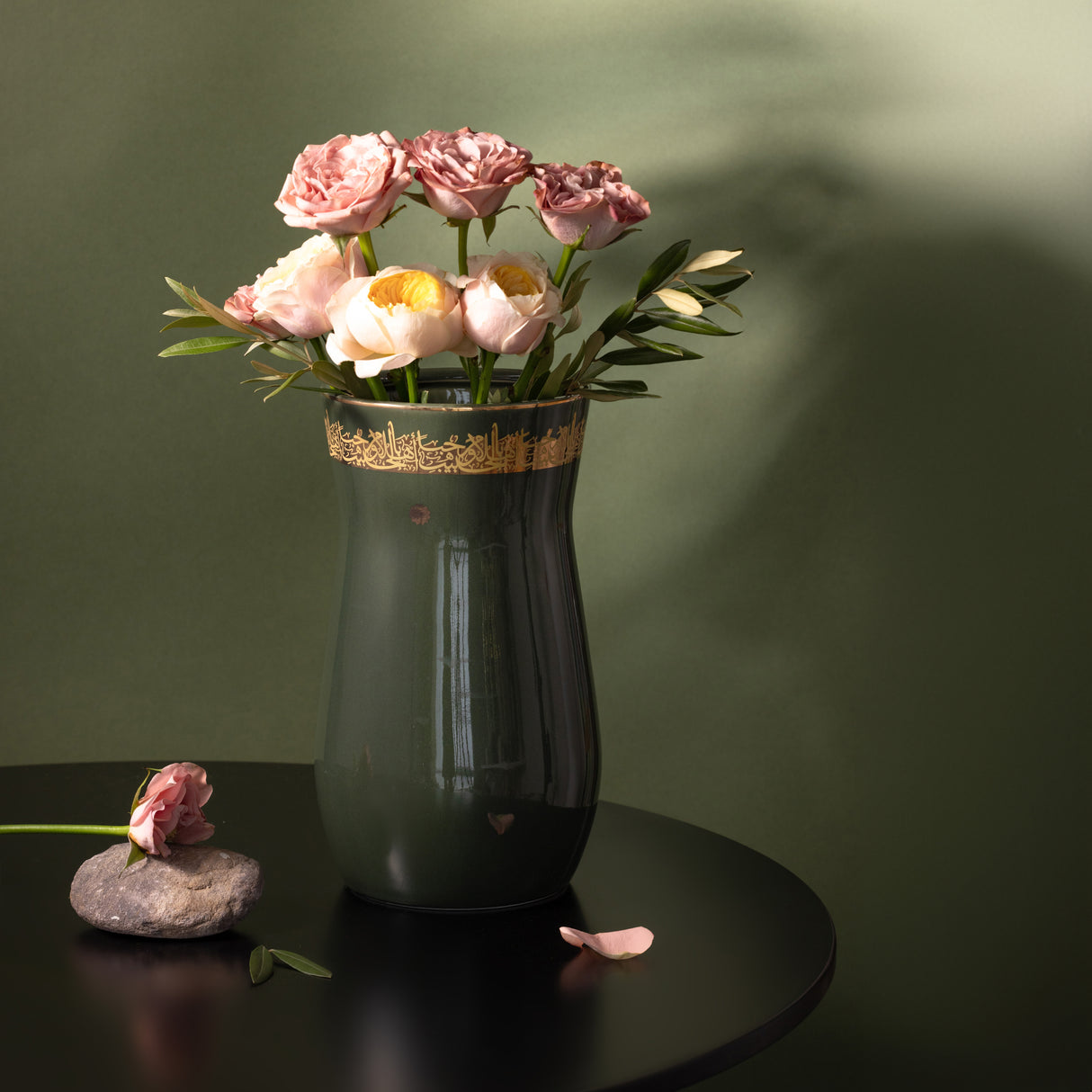 Atheer - Large Decorative Vase - Olive Green & Gold