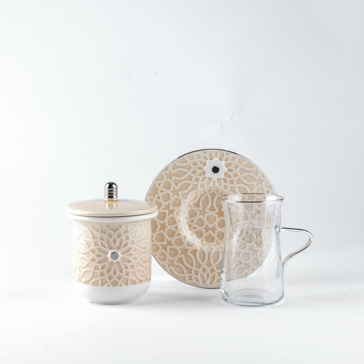Asala - Tea Set (13-Pc) - Beige & Silver
