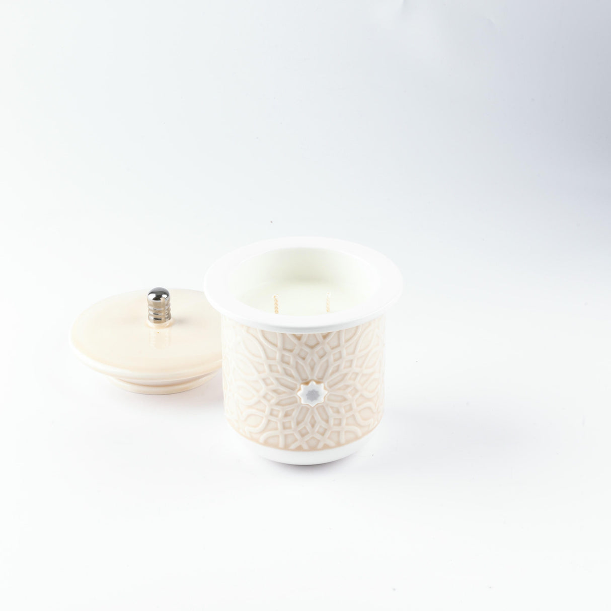 Asala - Large Candle| Smoky Ember - Beige  & Silver