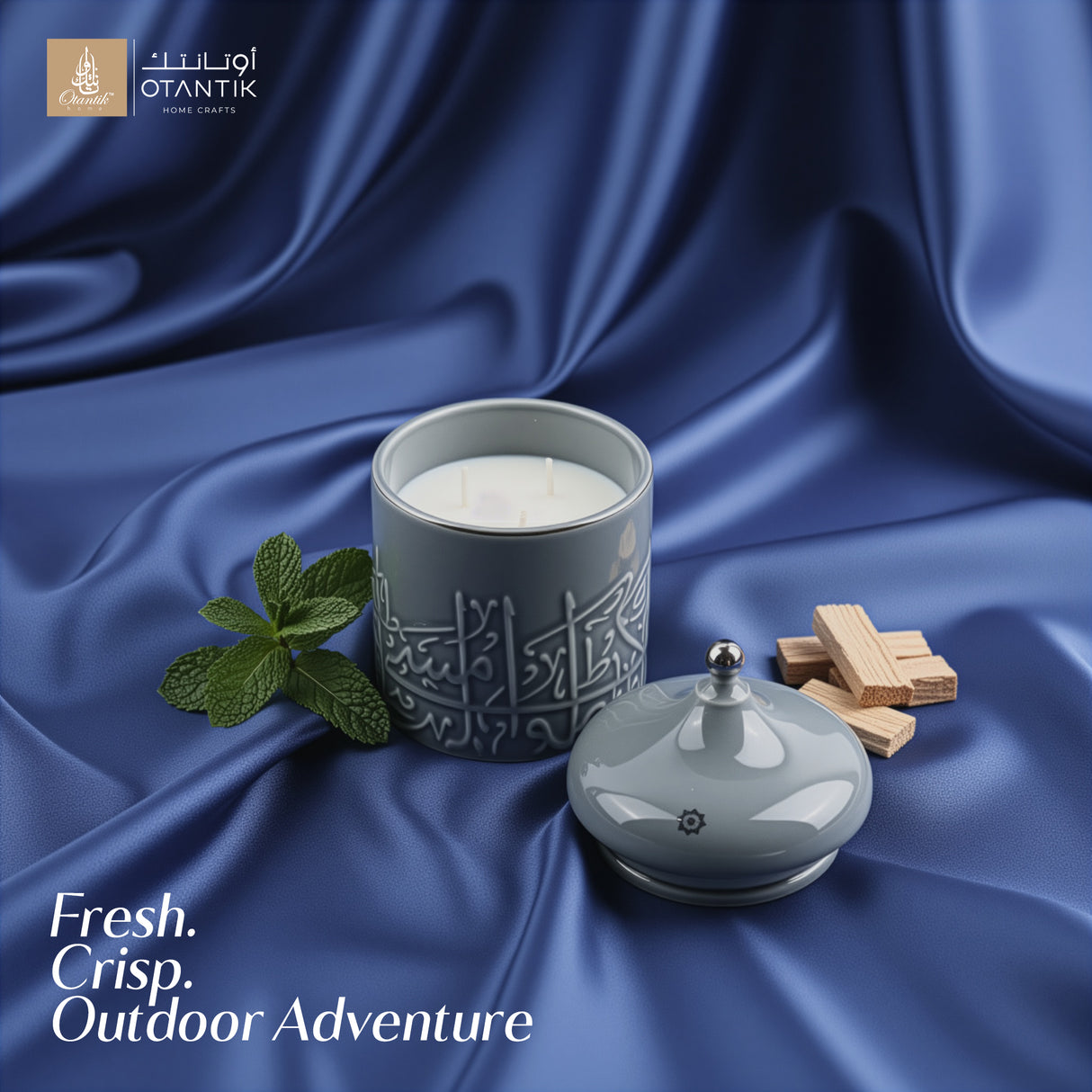 Jiwar -  Medium Candle| Minty Wood - Haze Blue & Silver