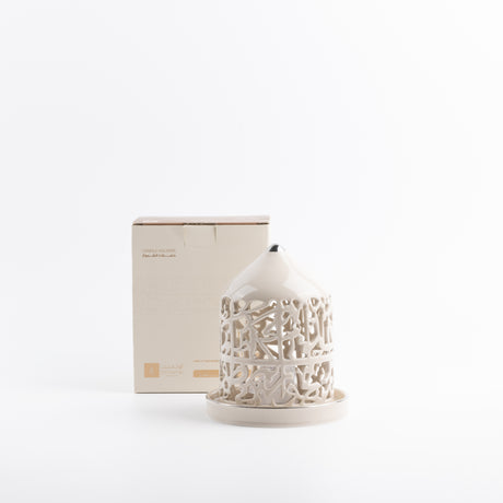 Jiwar - Small Lantern Candle Holder - Beige & Silver