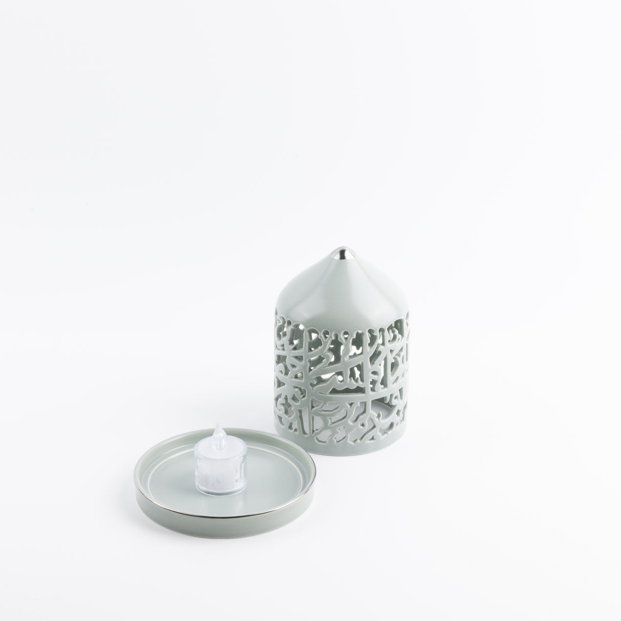 Jiwar - Small Lantern Candle Holder - Mint Green & Silver