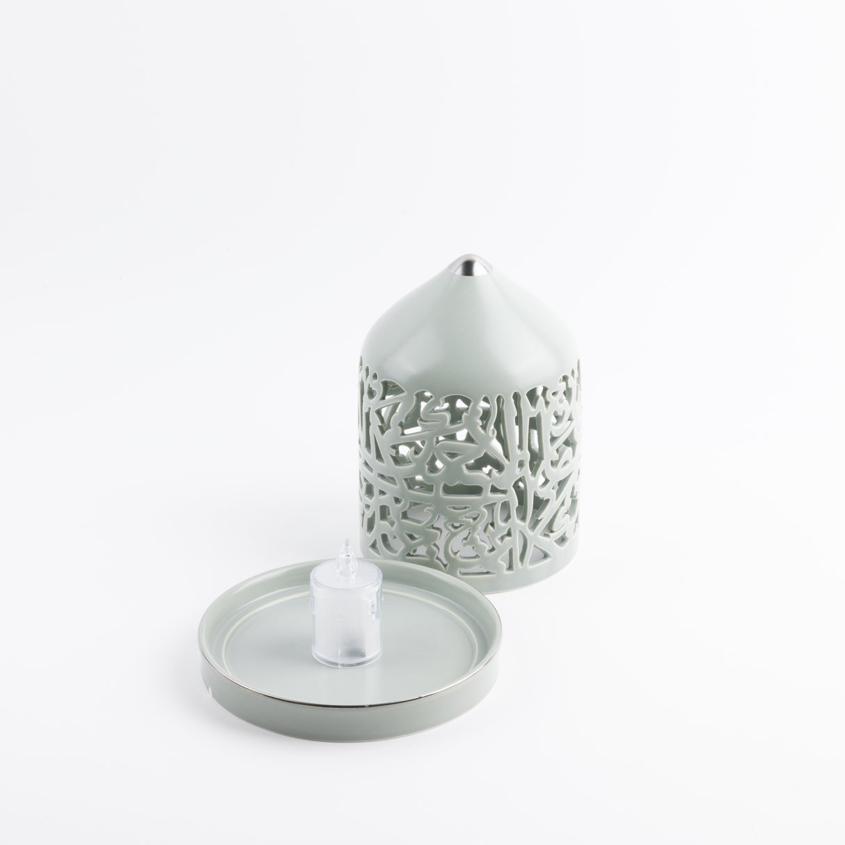 Jiwar - Medium Lantern Candle Holder - Mint Green & Silver
