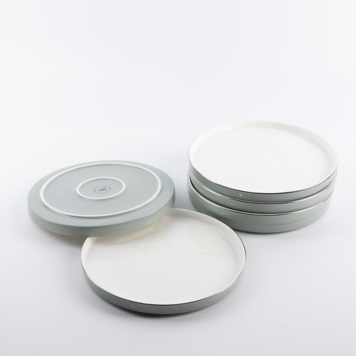 Jiwar - Dessert Serving Plates - Mint Green & Silver