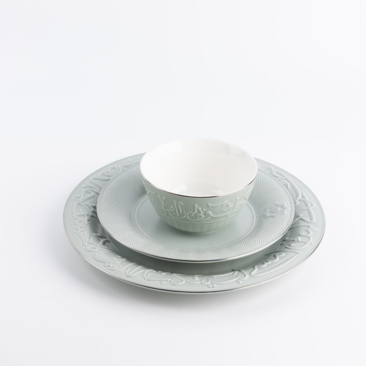 Jiwar - Dinner Set (18-Pc) - Mint Green & Silver