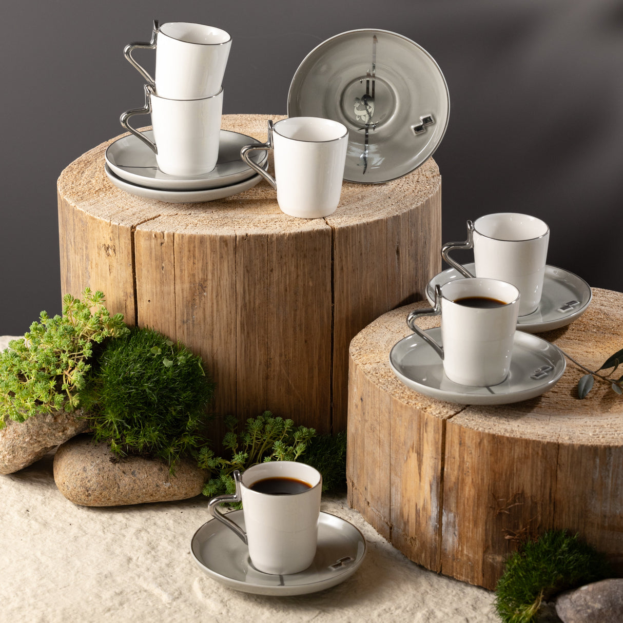 Liqa'a - Espresso/Turkish Coffee Set (12-Pc)- Grey & Silver