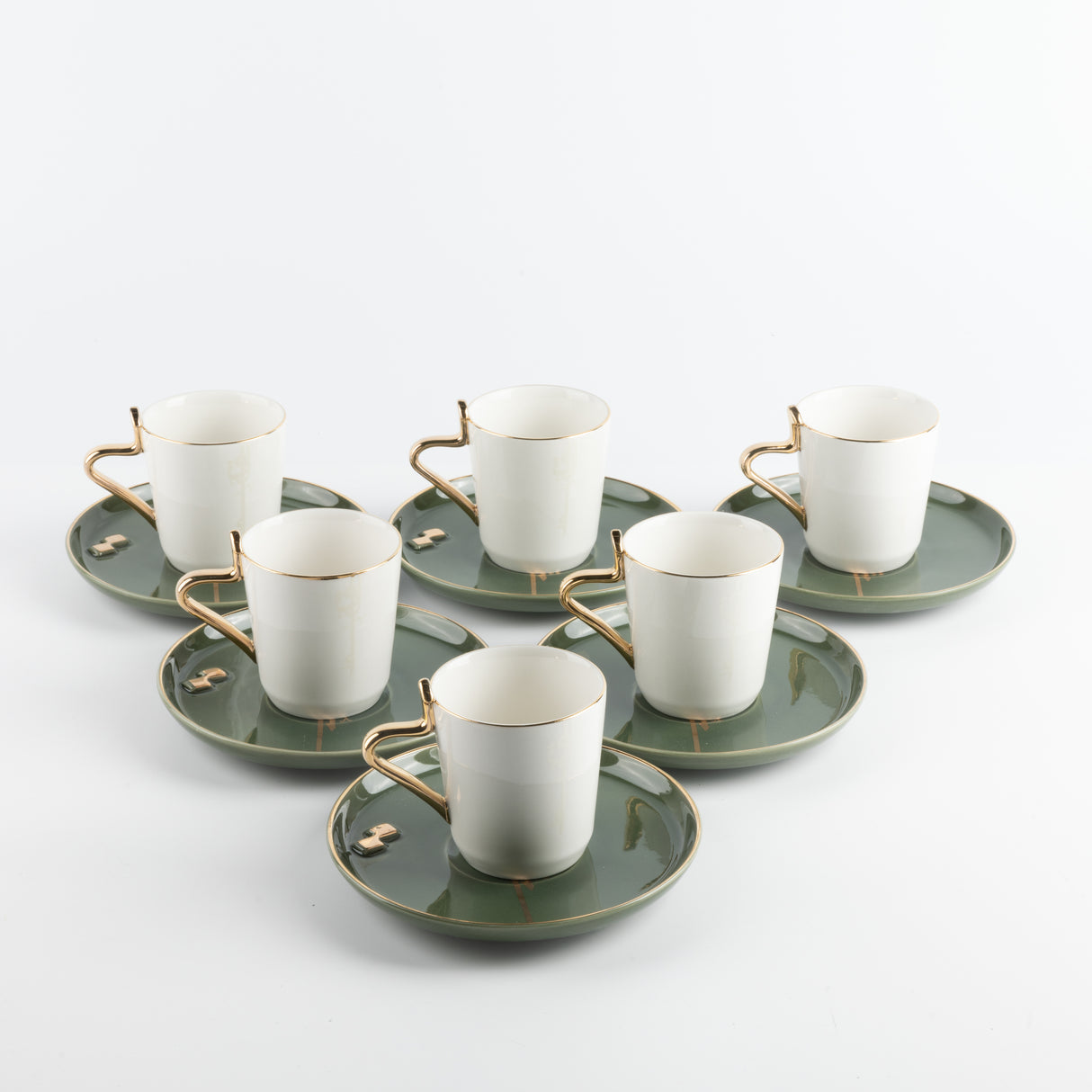 Liqa'a - Cappuccino Set (12-Pc) - Olive Green  & Gold