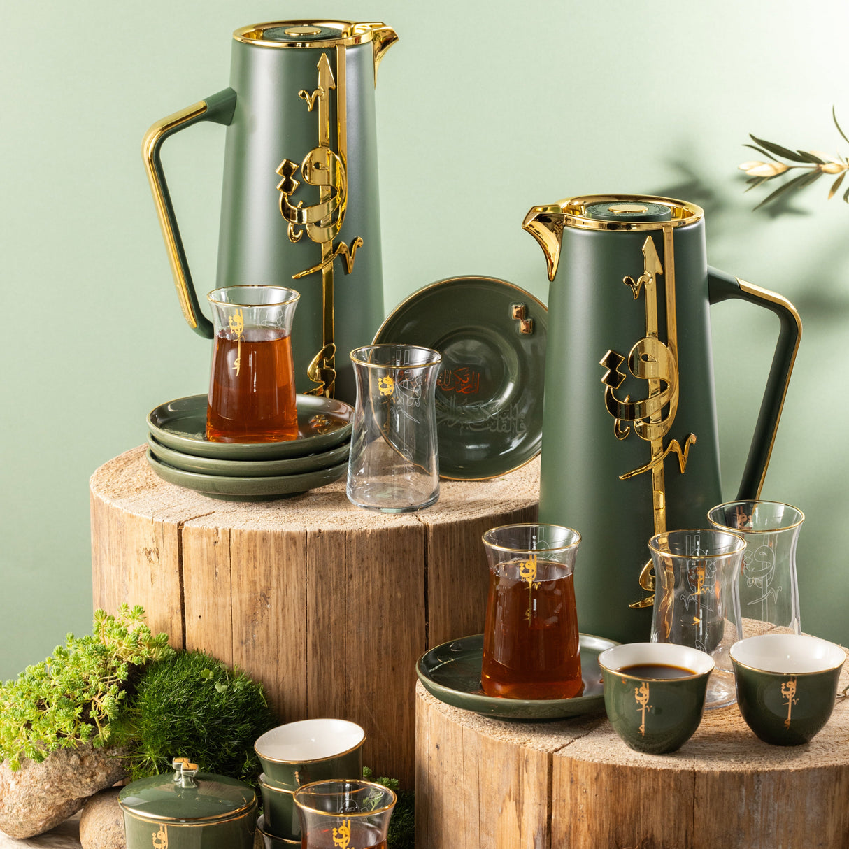 Liqa'a - Ultimate Brew Deluxe Set (21-Pc) - Olive Green  & Gold