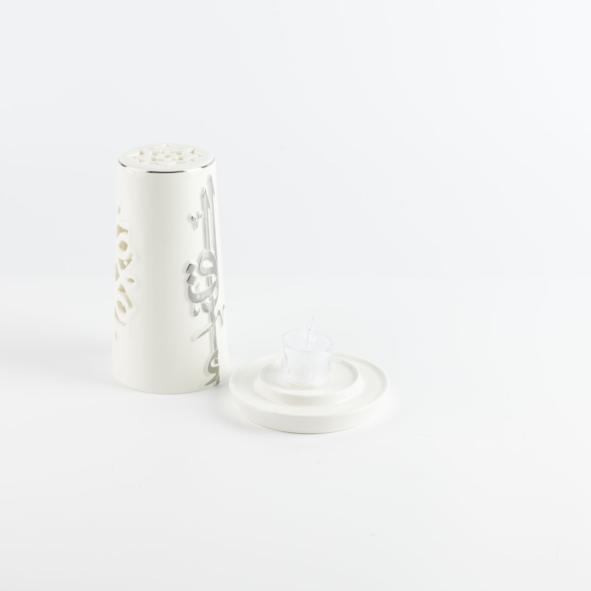 Liqa'a -  Small Lantern Candle Holder - Pearl White & Silver