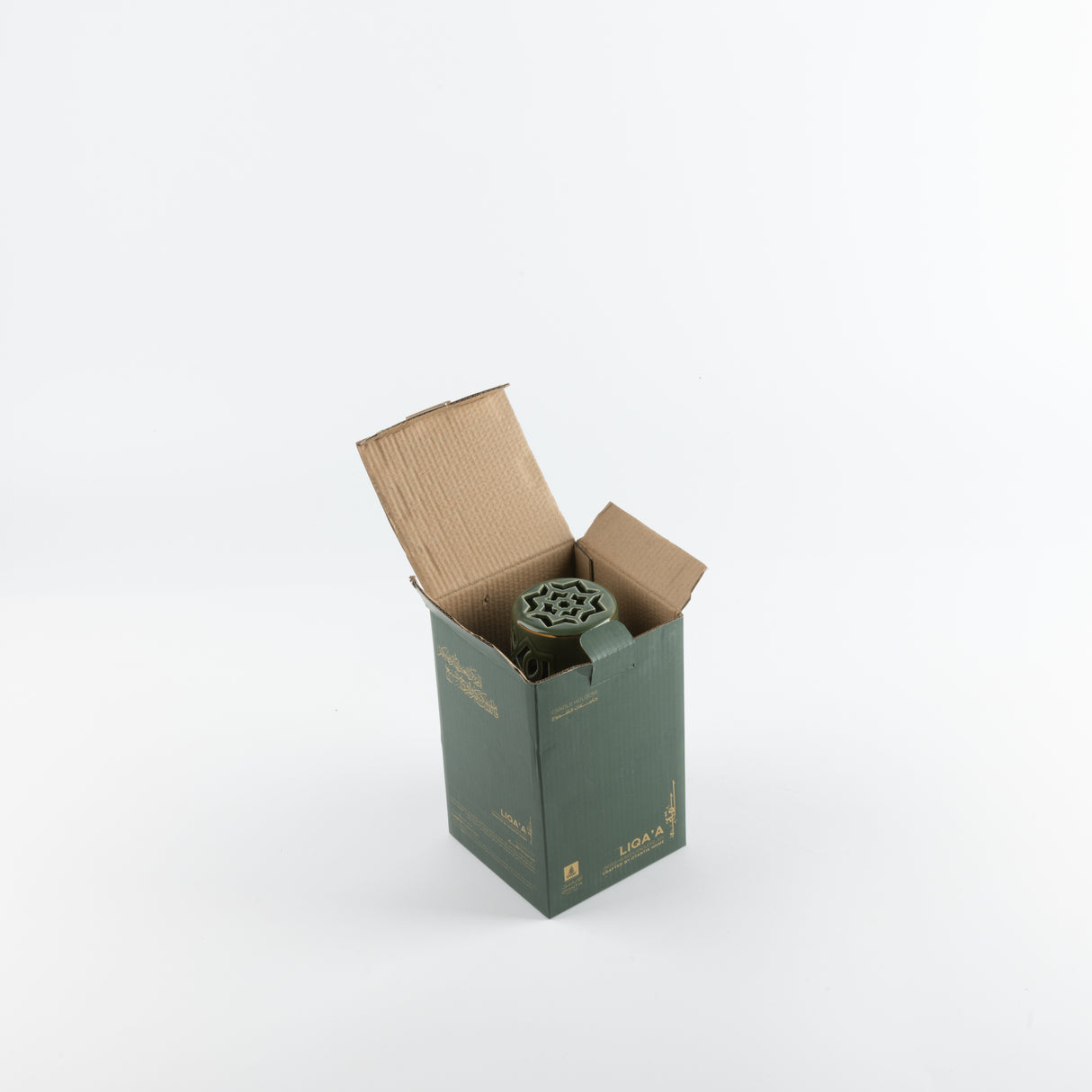 Liqa'a -  Small Lantern Candle Holder - Olive Green  & Gold