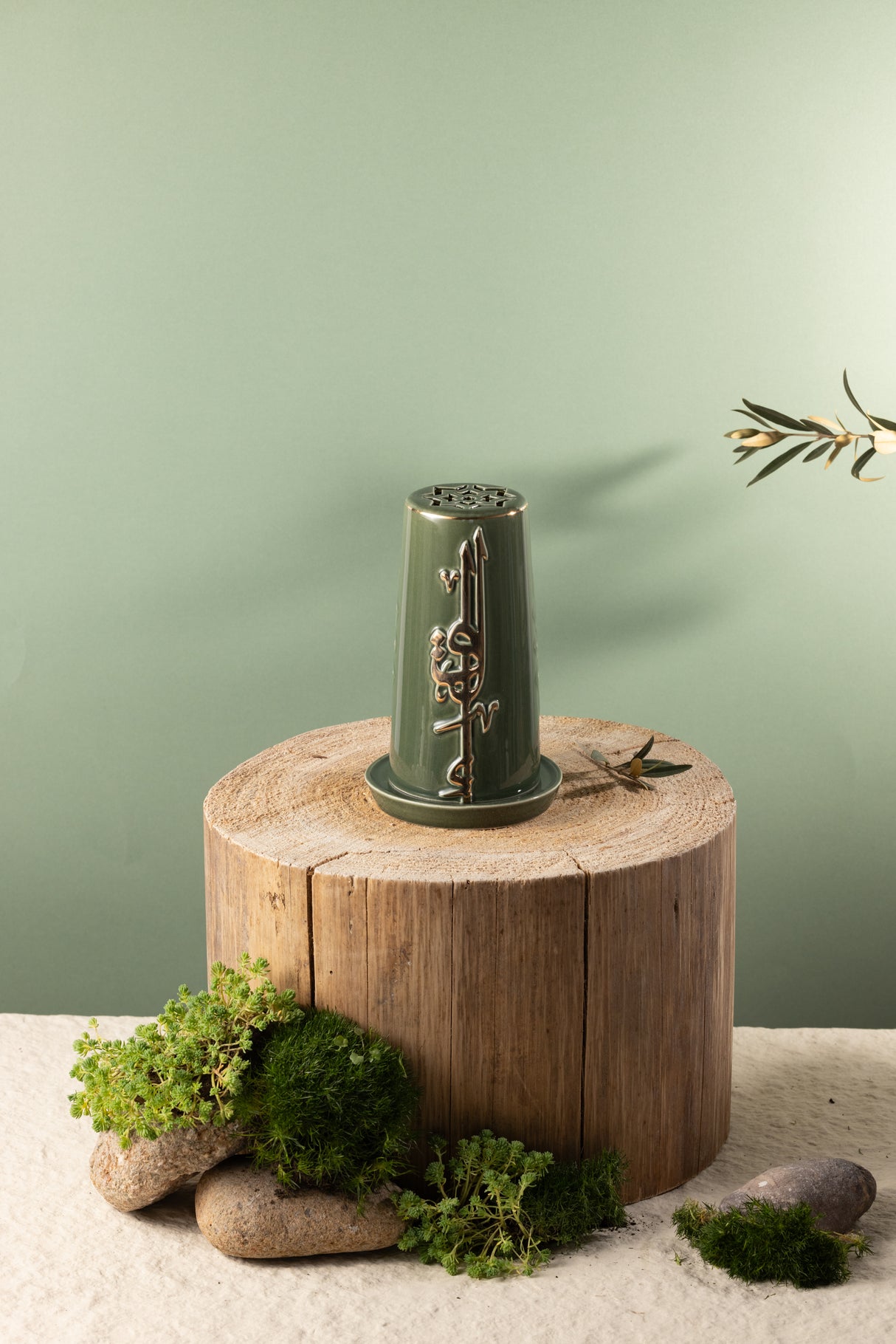 Liqa'a -  Small Lantern Candle Holder - Olive Green  & Gold