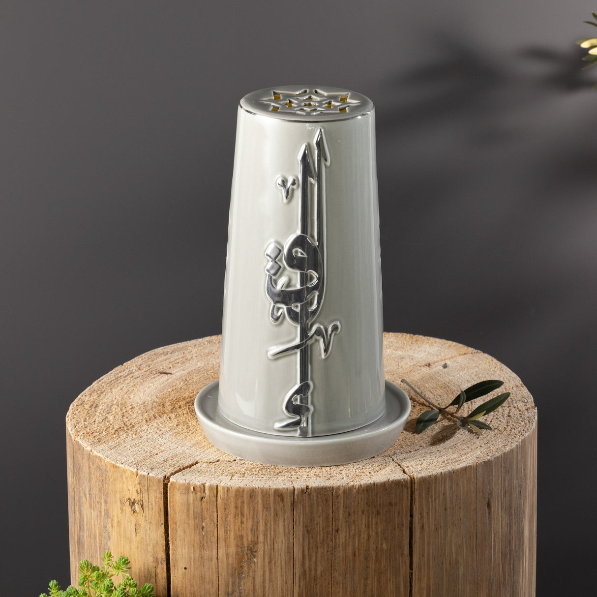 Liqa'a - Medium Lantern Candle Holder - Grey & Silver