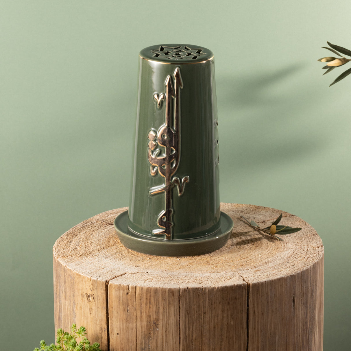 Liqa'a - Medium Lantern Candle Holder - Olive Green & Gold