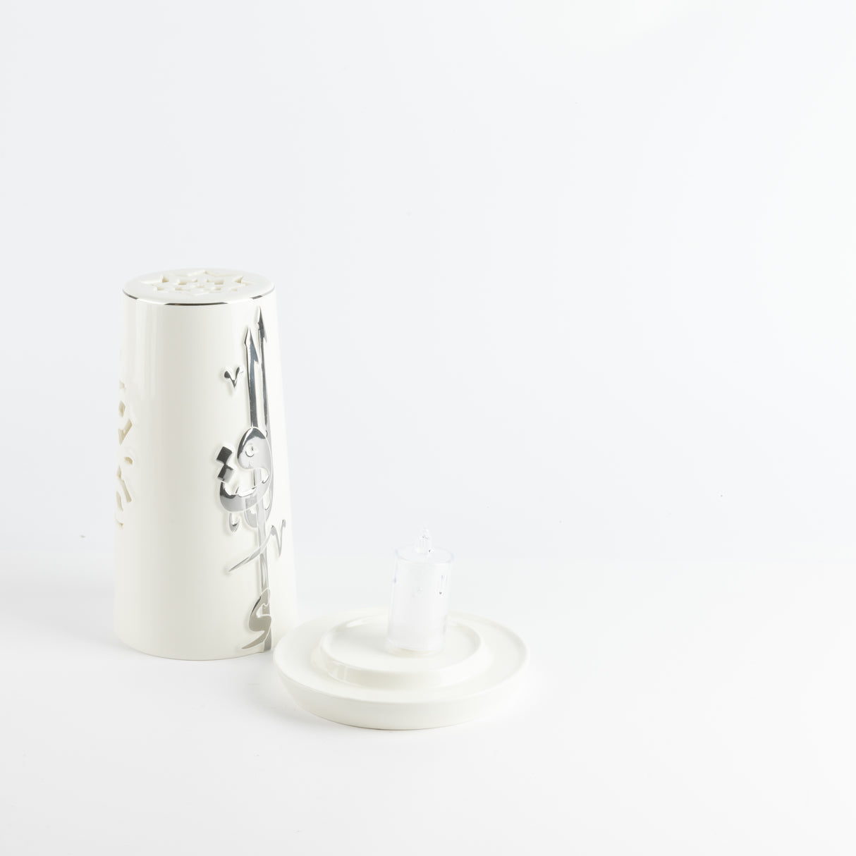 Liqa'a - Large Lantern Candle Holder  - Pearl White & Silver