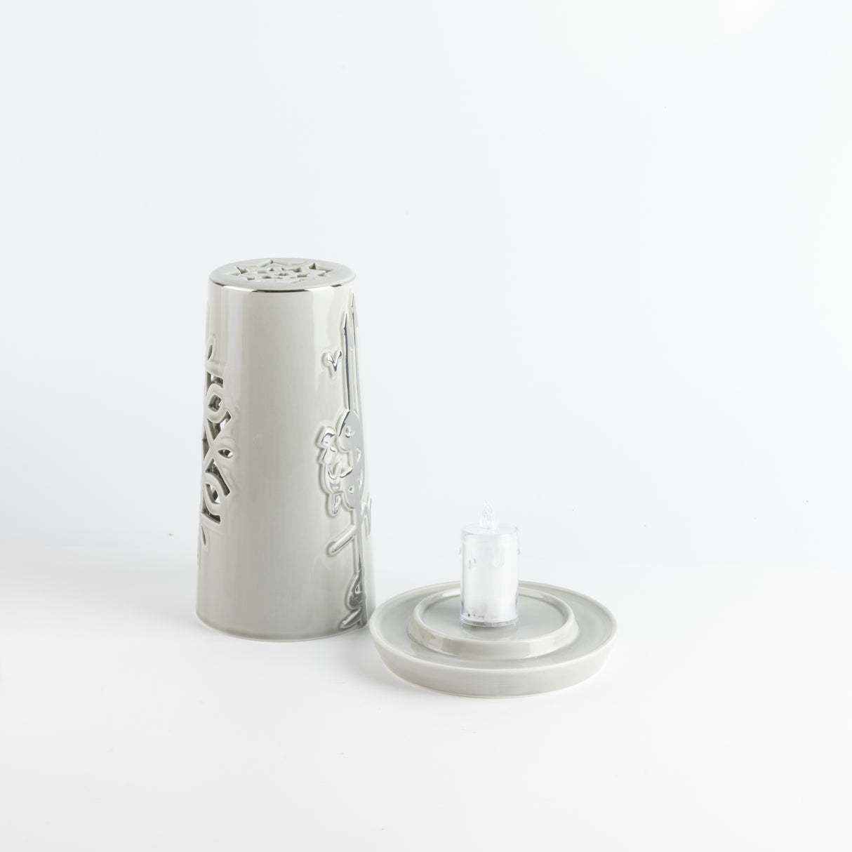 Liqa'a - Large  Lantern Candle Holder  - Grey & Silver